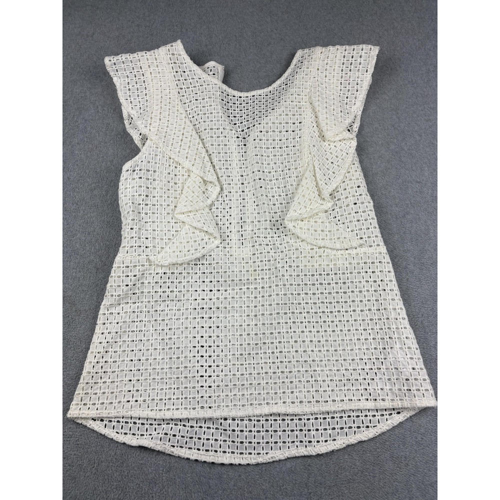 Joe's Collection Blouse Womens Small Eyelet Ruffle Zip Sleeveless Top Shirt - Picture 6 of 7
